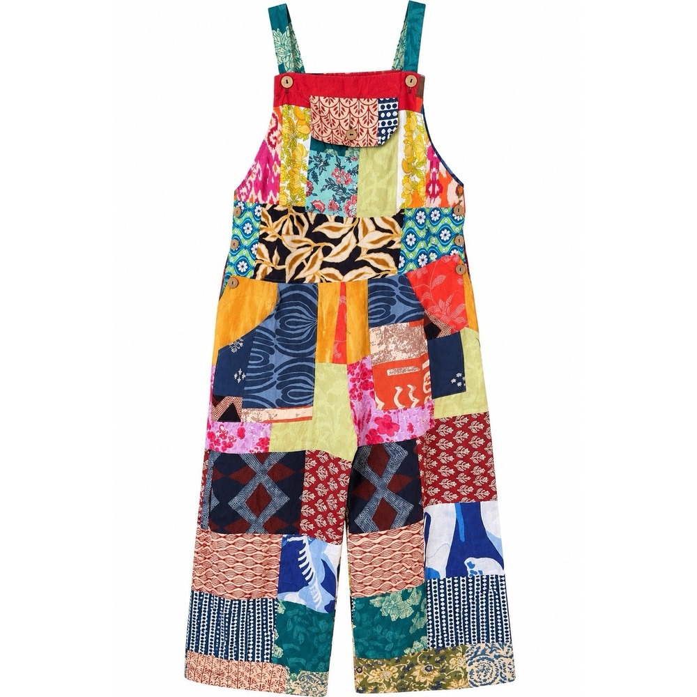 One Size Patchwork Overalls Jumpsuit 100% Cotton Boho Hippie Wide Leg India